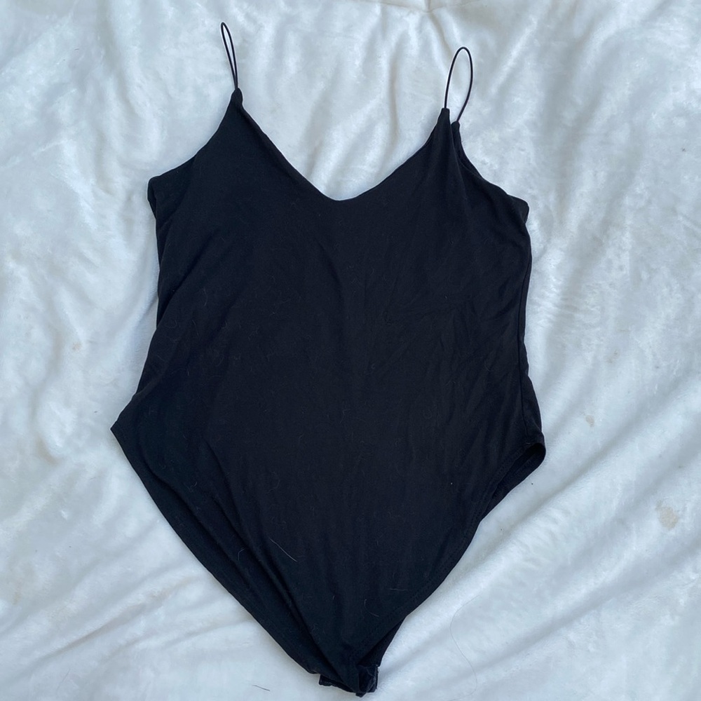 Black bodysuit super sexy spaghetti strapped V cut